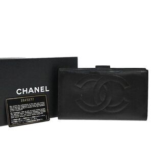 CHANEL CC Logo Long Bifold Wallet Leather Black GHW Vintage
